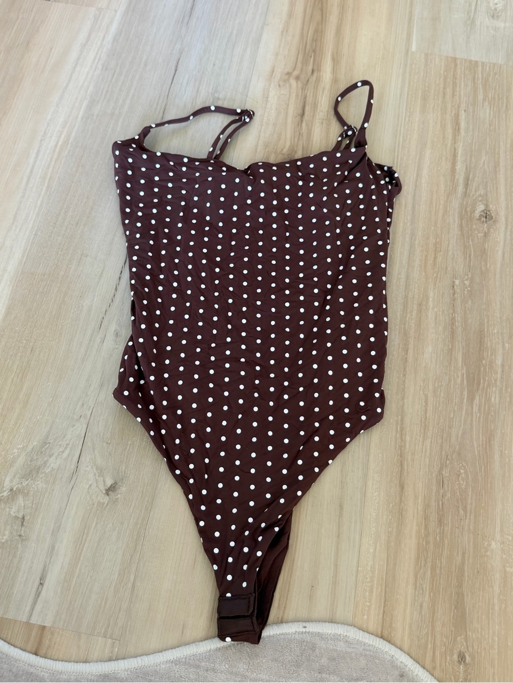 Women's Brown Polka Dot Bodysuit with Adjustable Straps